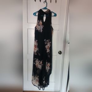 Black Floral Dress with Choker and Keyhole Front and Back